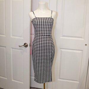 Gingham Bodycon Mini Dress – Stretchy Black & White Check